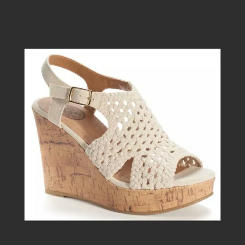 SO Women's Olive- Beige Woven Wedge Sandals